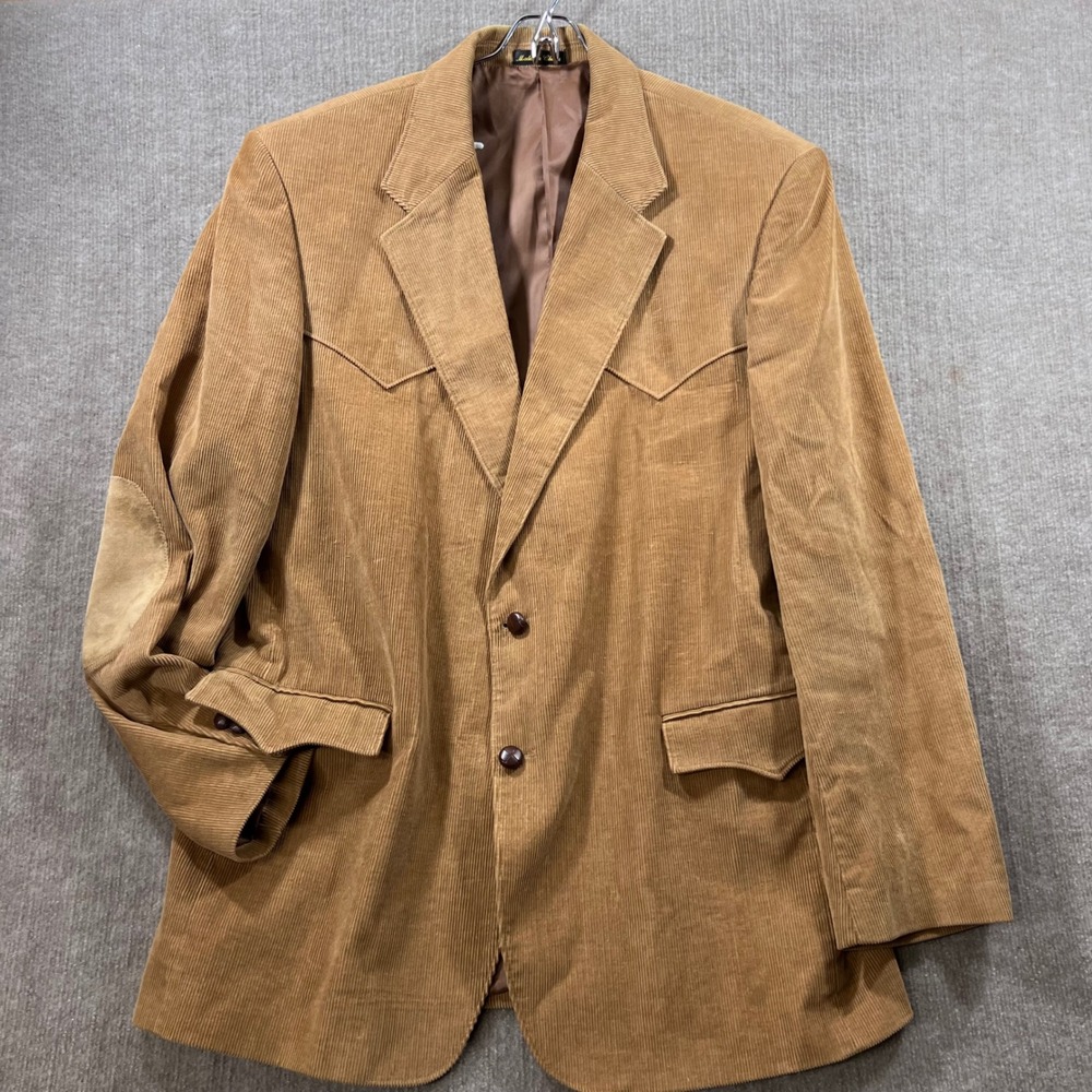 Vintage Circle T Western Corduroy Blazer Tan Suede Patches Men 46L